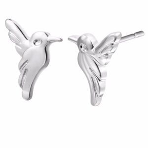 Cute Silver Humming Bird Stud Earrings